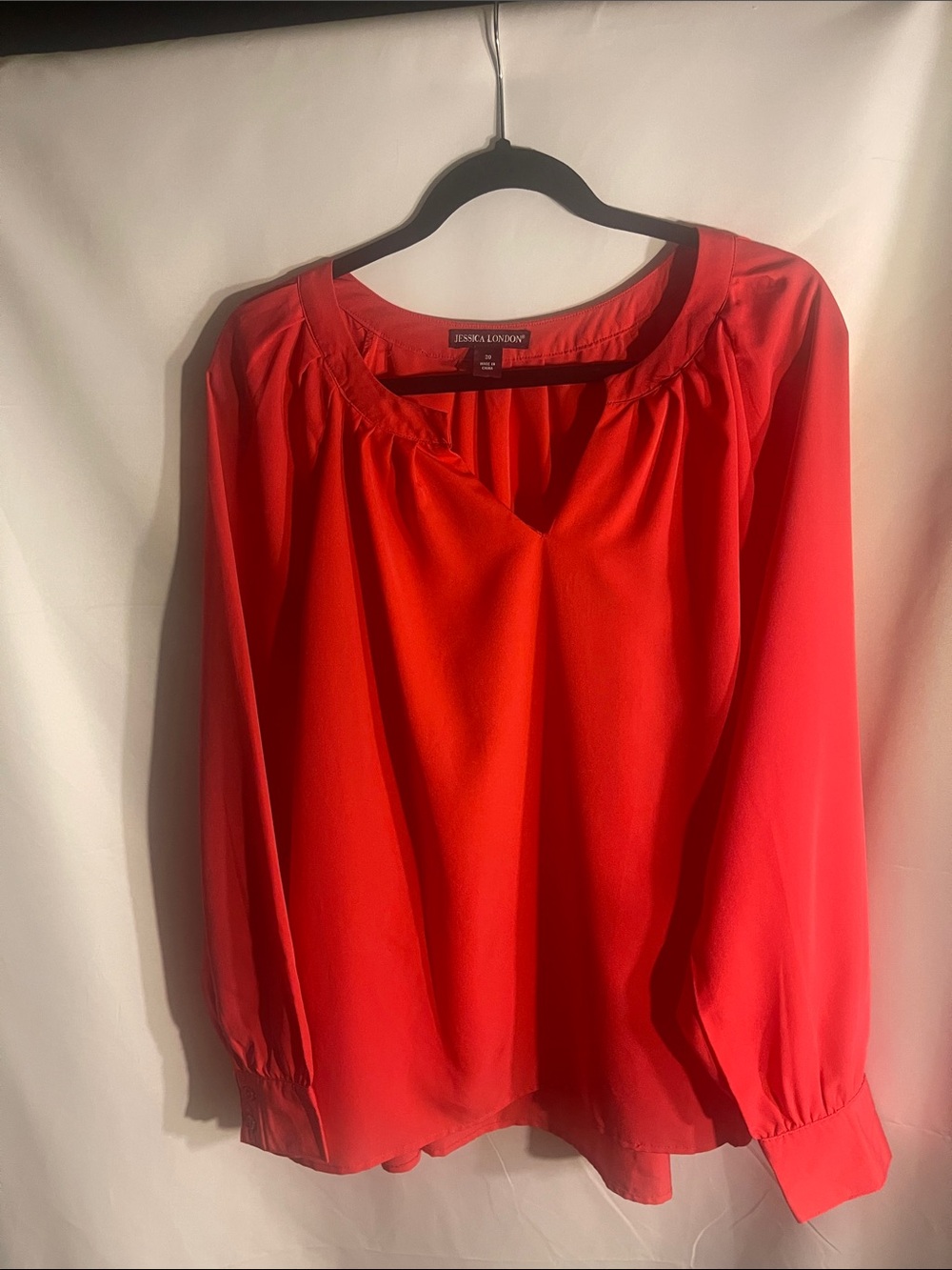Jessica London Vibrant Red V-Neck Long Sleeve Blouse